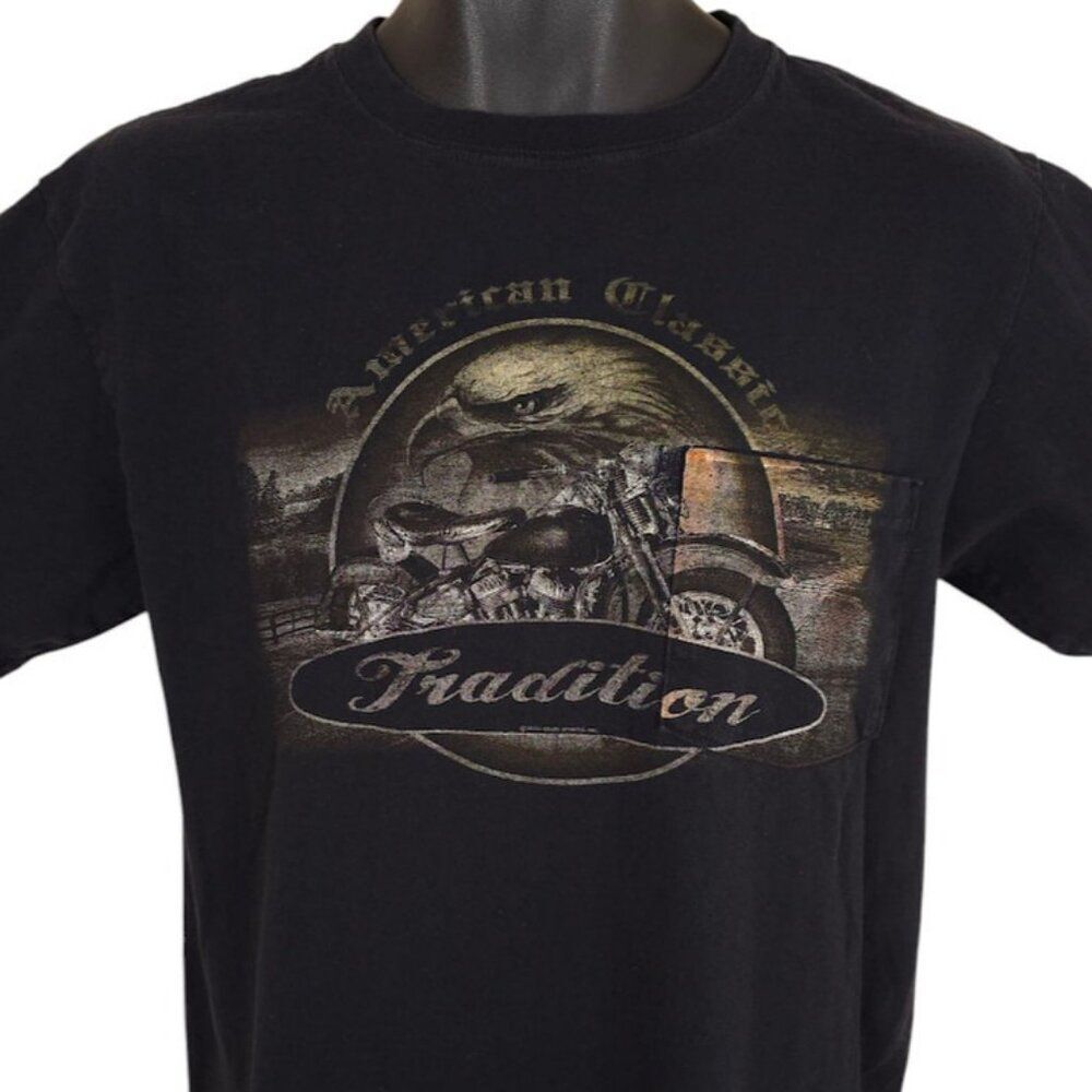 Motorcycle T Shirt Mens Size Medium Black Y2K American Classic Bald Eagle Biker